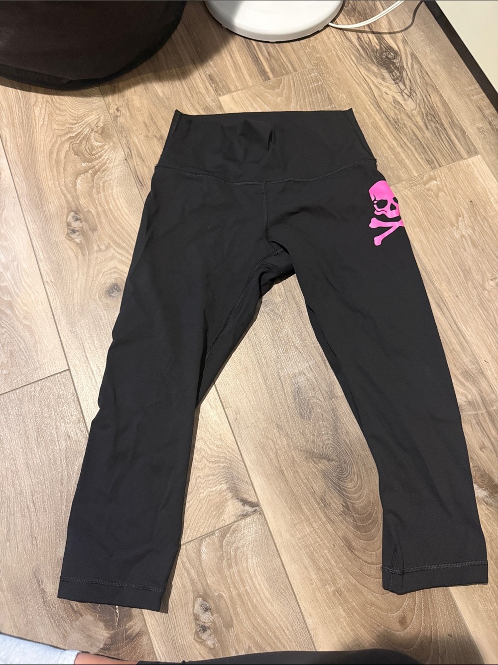 lululemon athletica Black Capri Leggings with Pink Skull Accent